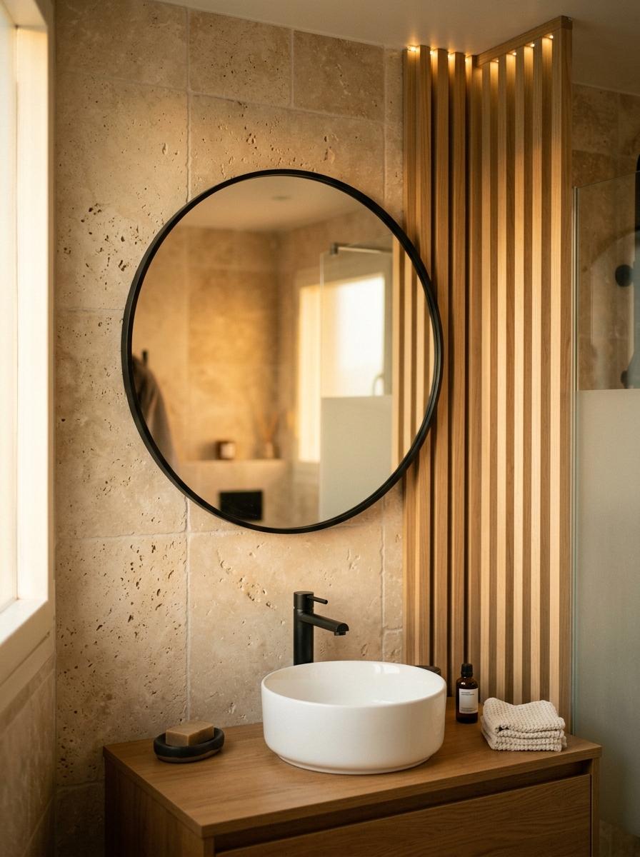 The Subtle Allure Of A Round Japandi Bathroom Mirror