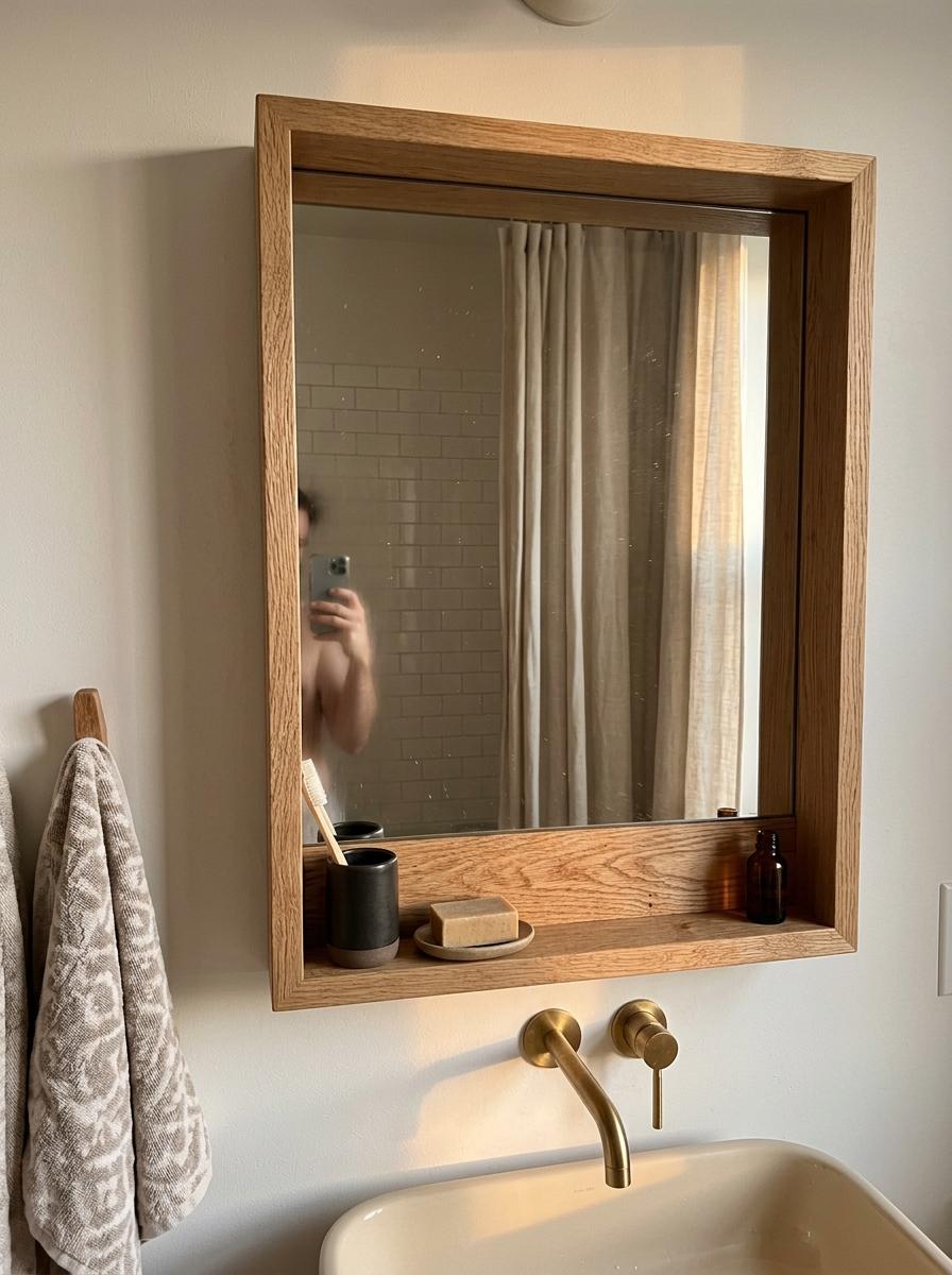 The Timeless Appeal Of An Oak Japandi Bathroom Mirror