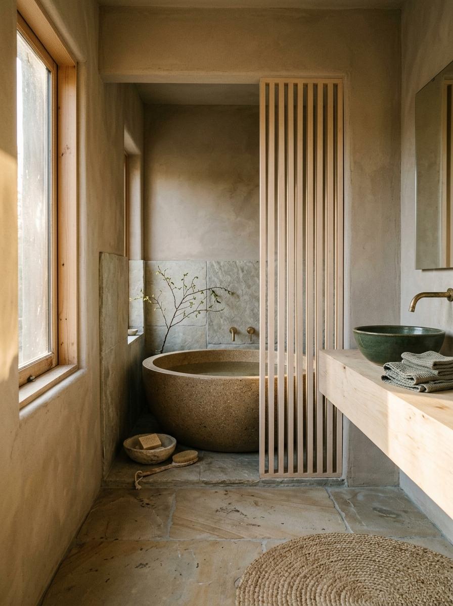 The Ultimate Expression Of An Earth Tone Japandi Bathroom