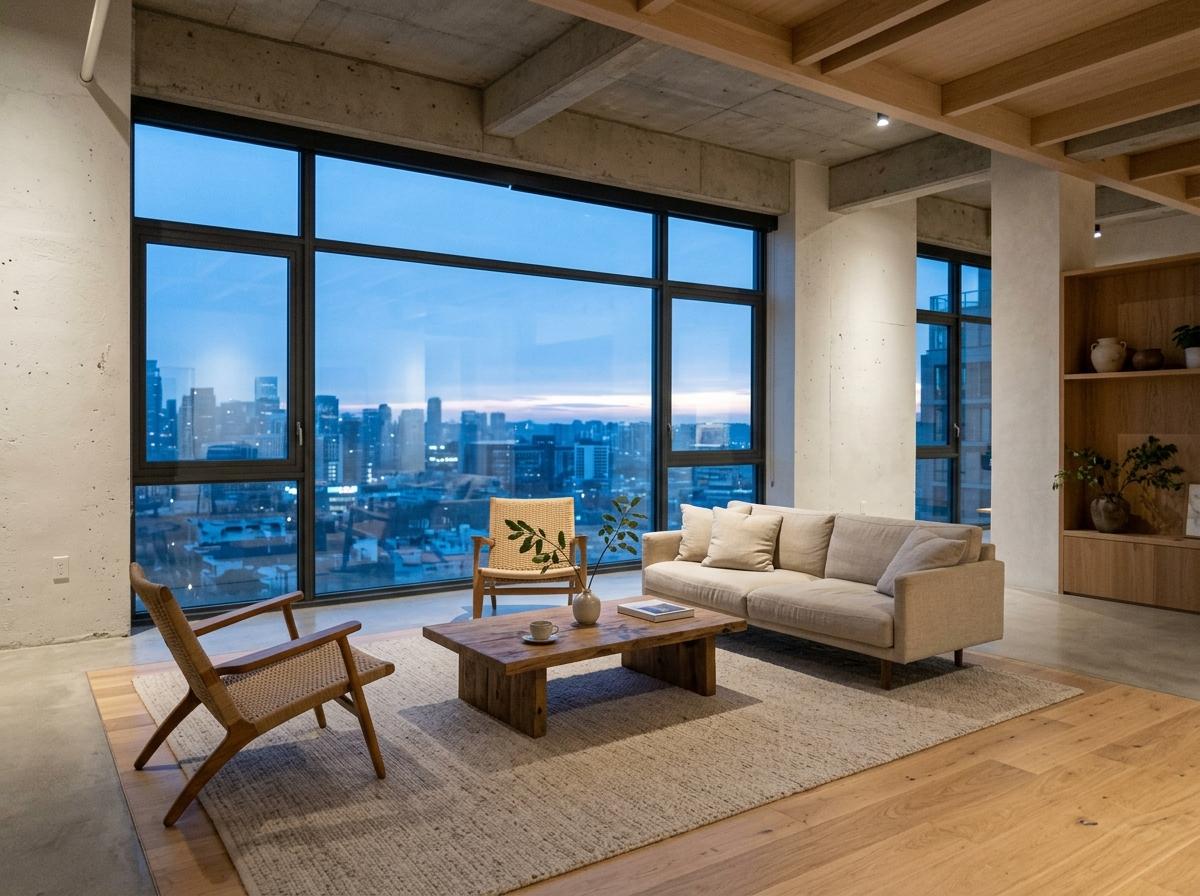 This Architecturally Stunning Apartment Features A Luxury Japandi Living Room