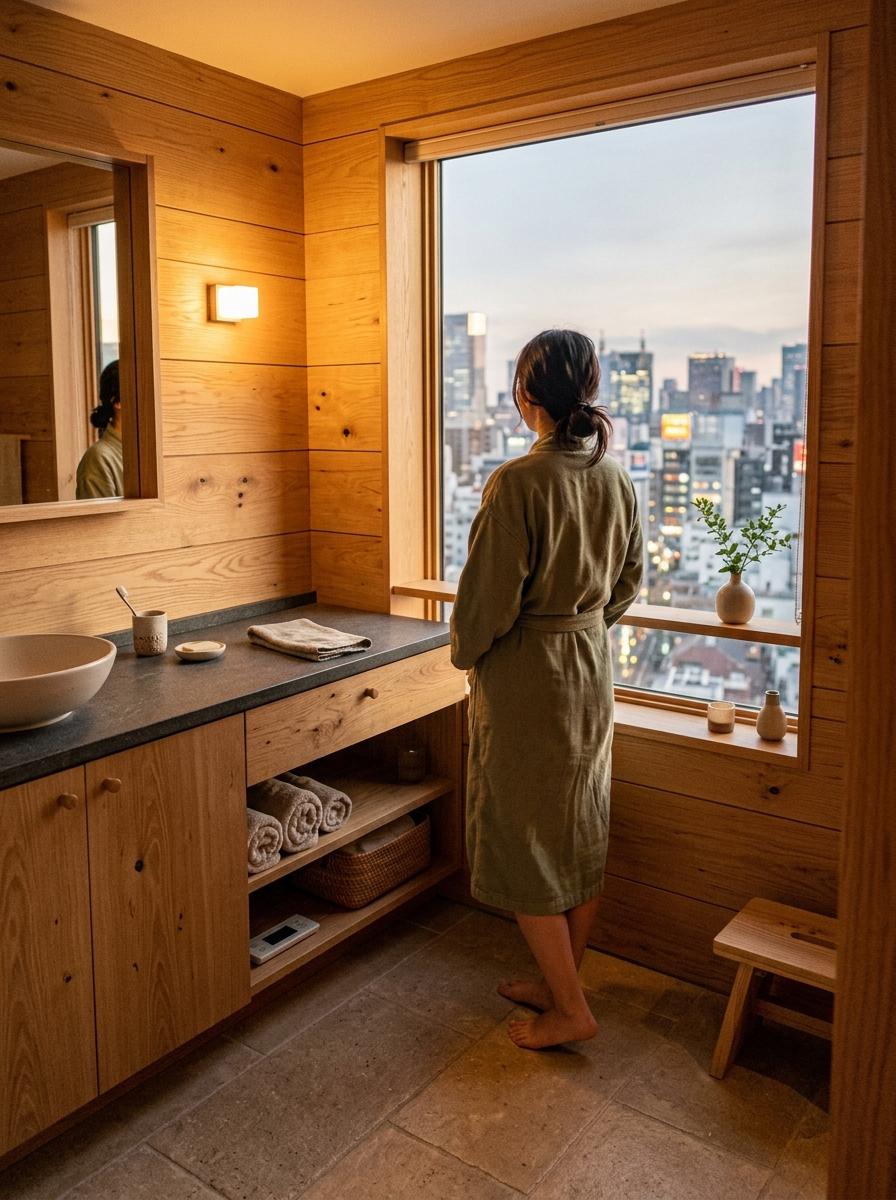 This Natural Wood Japandi Bathroom Is A Calm Refuge In The City