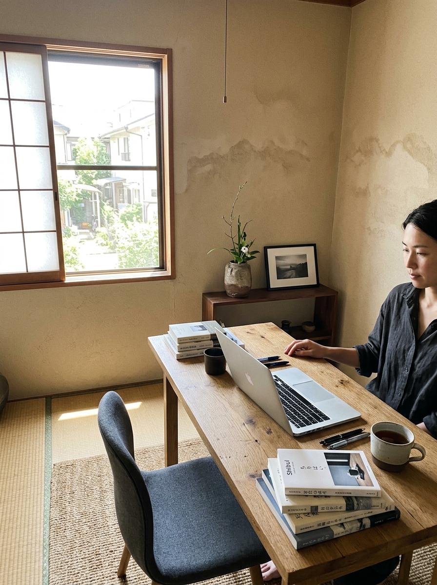 This Natural Zen Japandi Office Is A Quiet Refuge In The Home