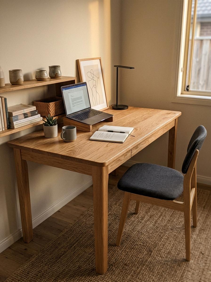 This Organized Home Highlights A Solid Japandi Office Desk
