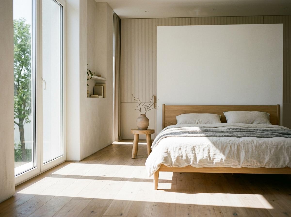 This Polished Apartment Features A Modern Master Bedroom Japandi Design