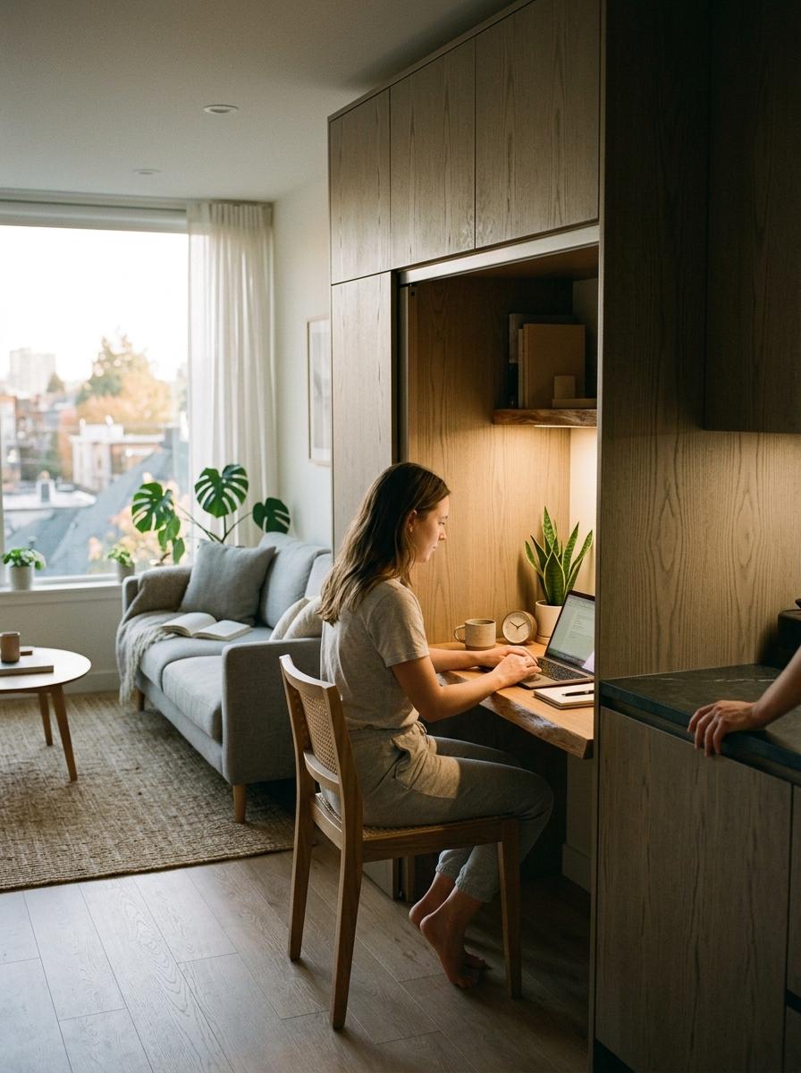 This Small Apartment Features A Hidden Japandi Home Office