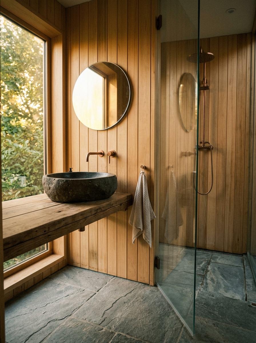 This Sophisticated Japandi Bathroom Features Organic Materials