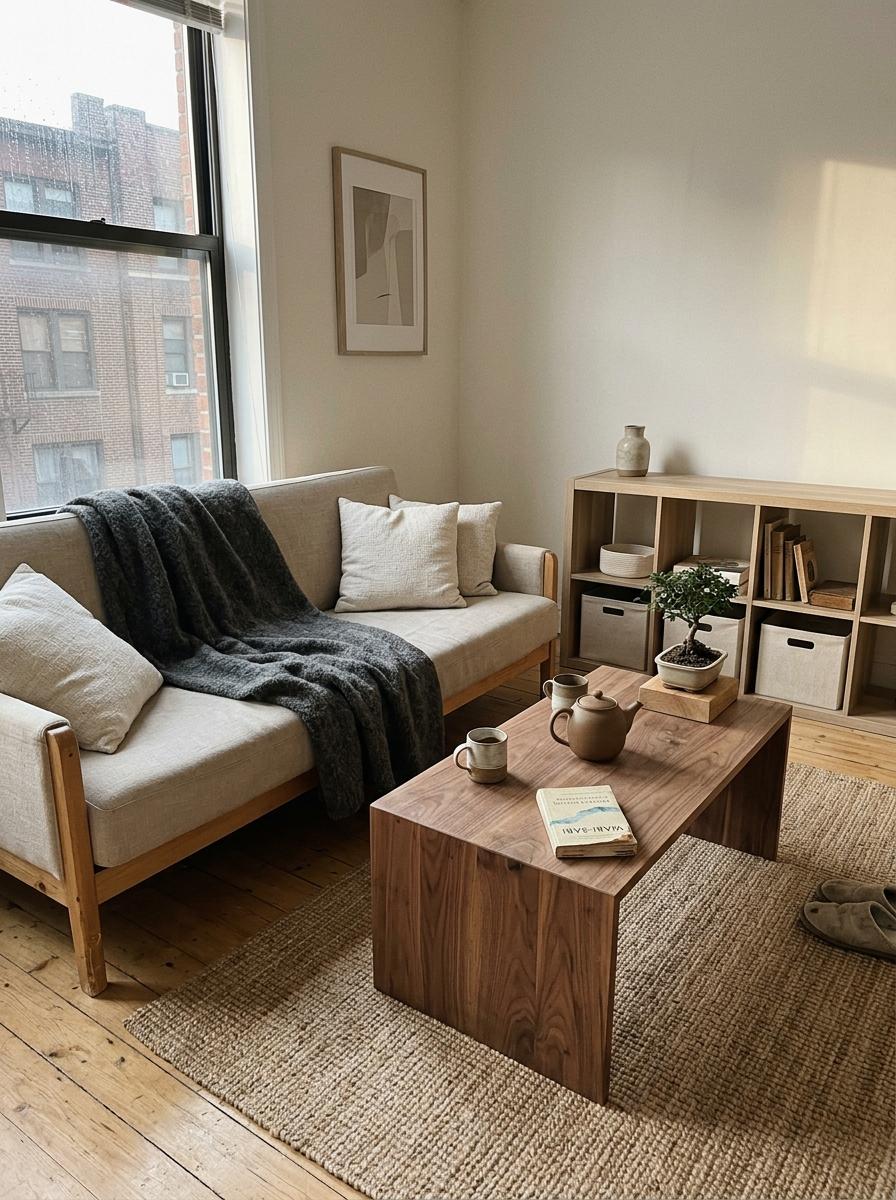 This Urban Apartment Features A Neutral Japandi Living Room