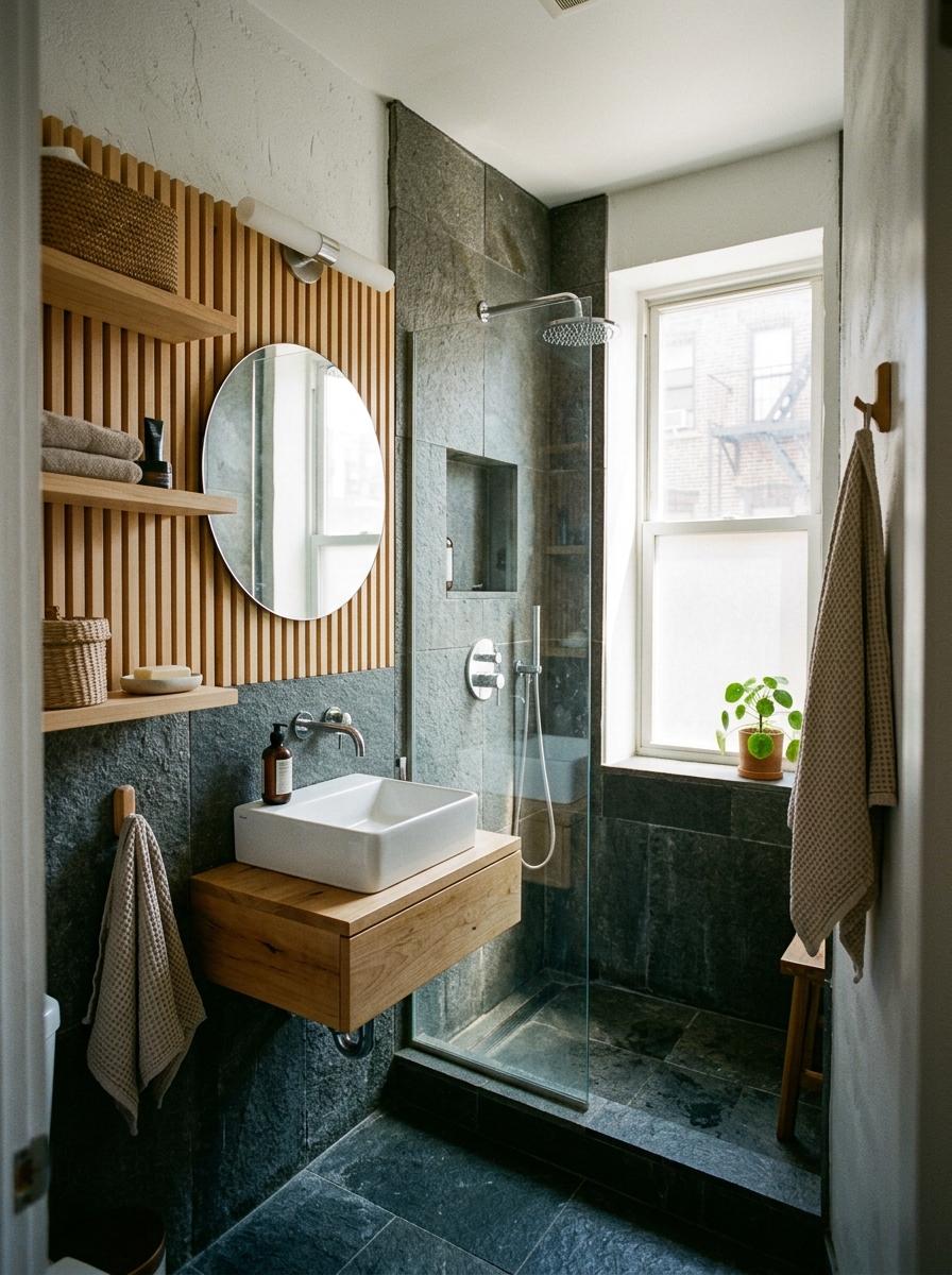 This Urban Apartment Showcases A Compact Japandi Bathroom