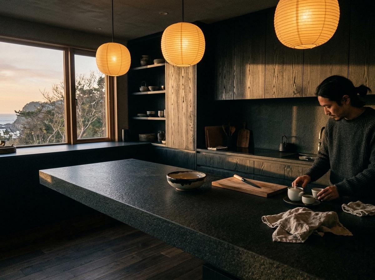 Timeless Beauty Of A Private Dark Japandi Kitchen