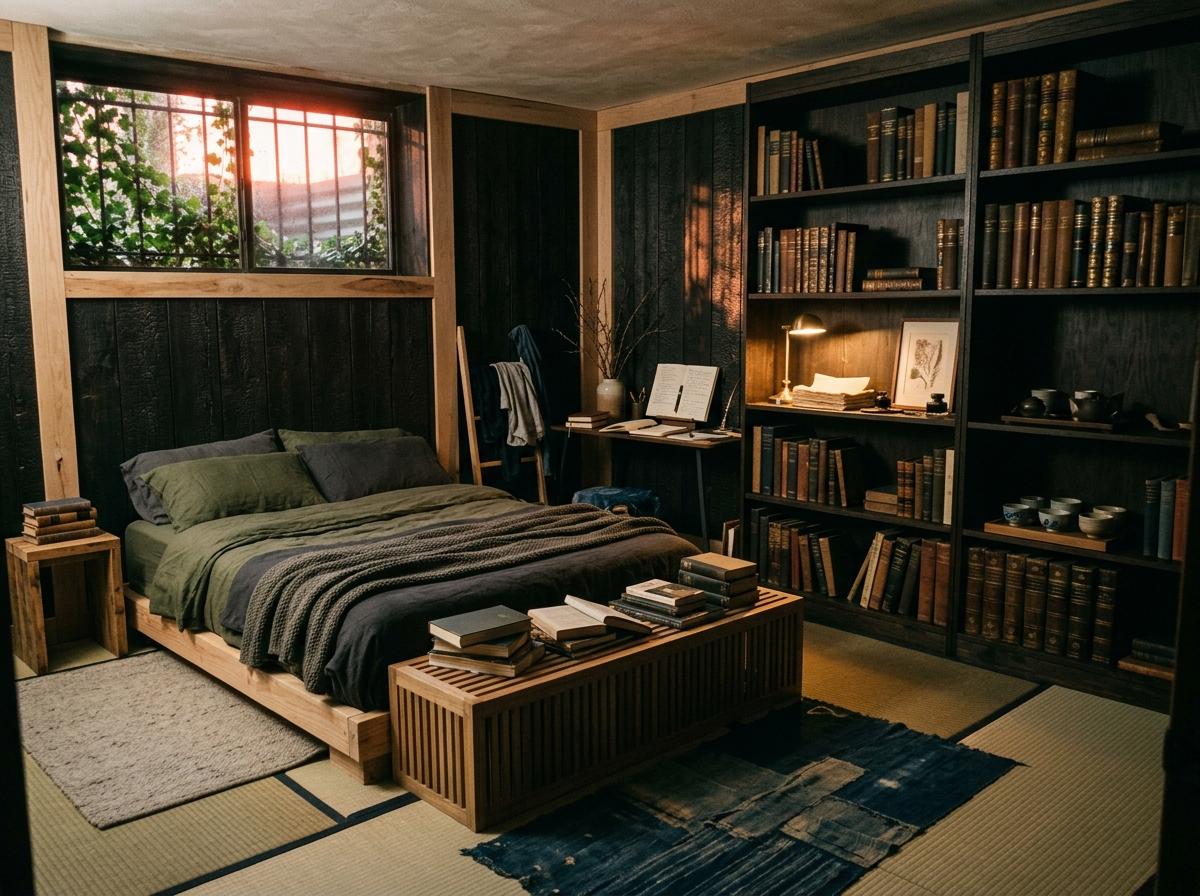 Timeless Dark Academy Bedroom With Japandi Details