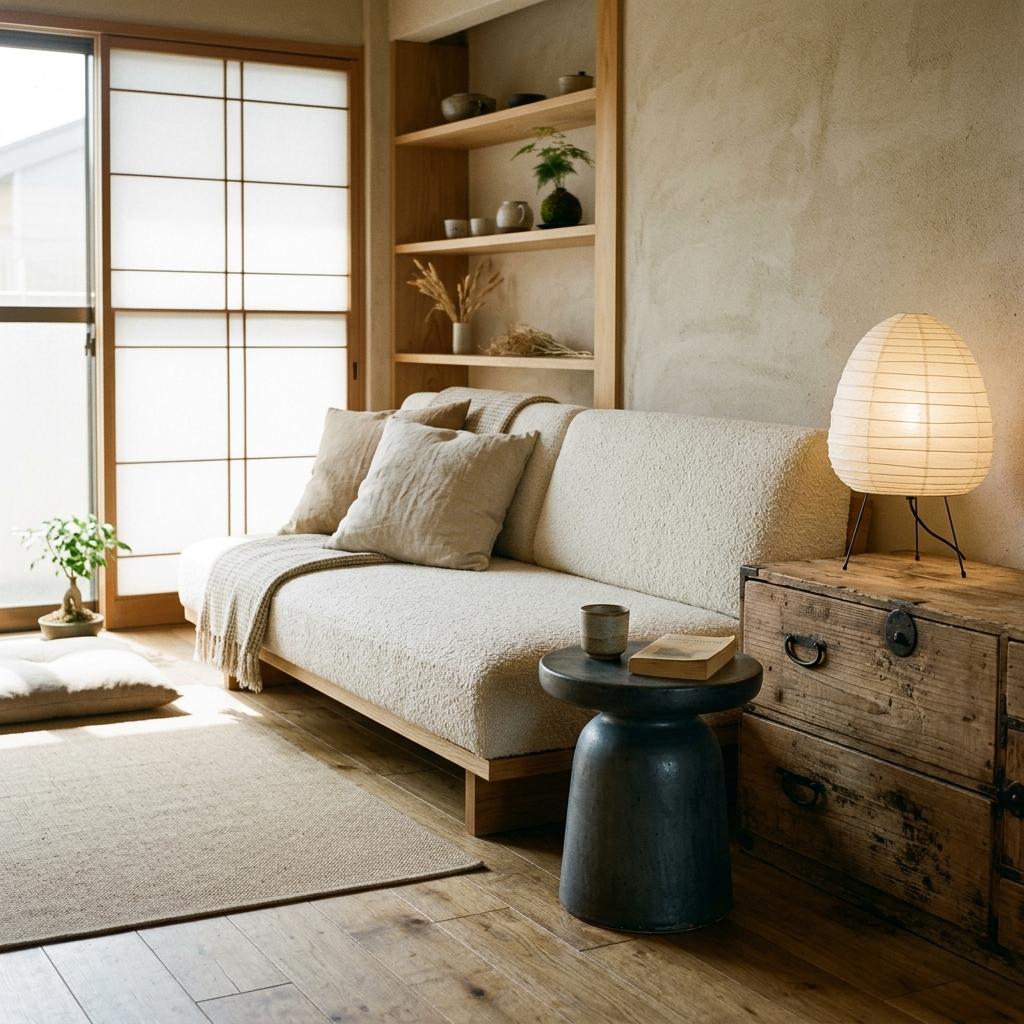 Timeless Organic Textures Of A Simple Japandi Living Room