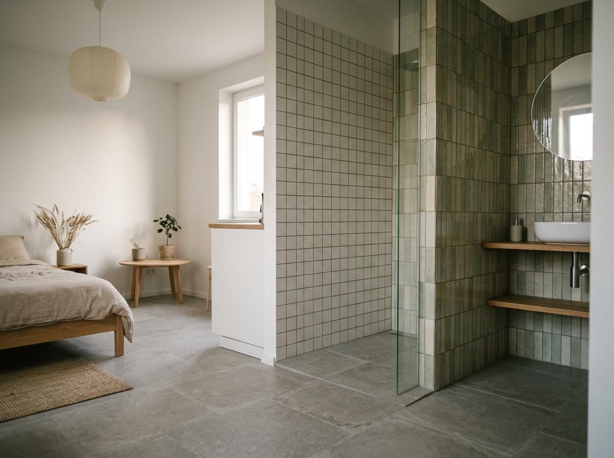 Timeless Style: A Studio Apartment Embracing Japandi Bathroom Tiles
