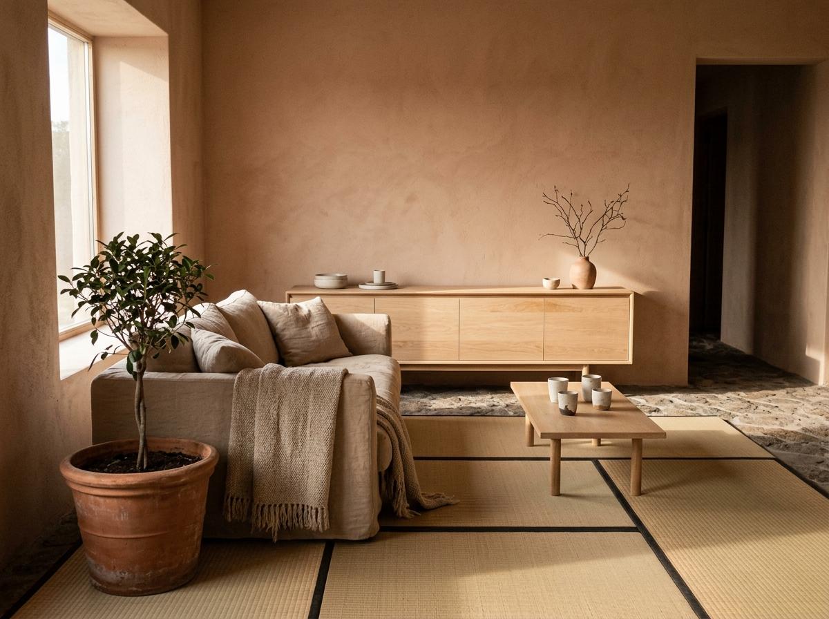 Transform Your Home Into An Earth Tone Japandi Living Room
