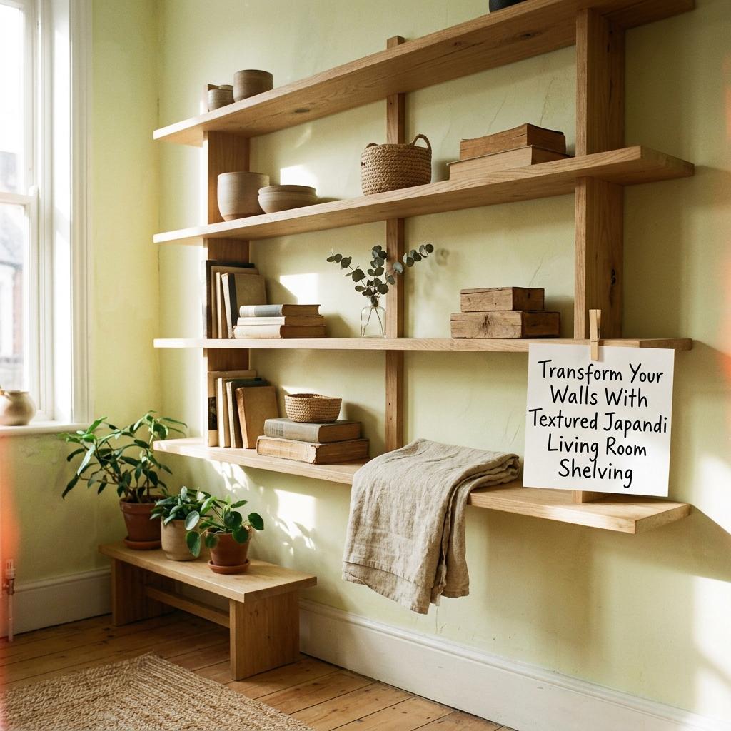 Transform Your Walls With Textured Japandi Living Room Shelving