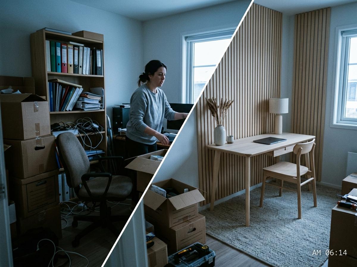 Transforming A Cluttered Den Into A Japandi Office Decor Haven