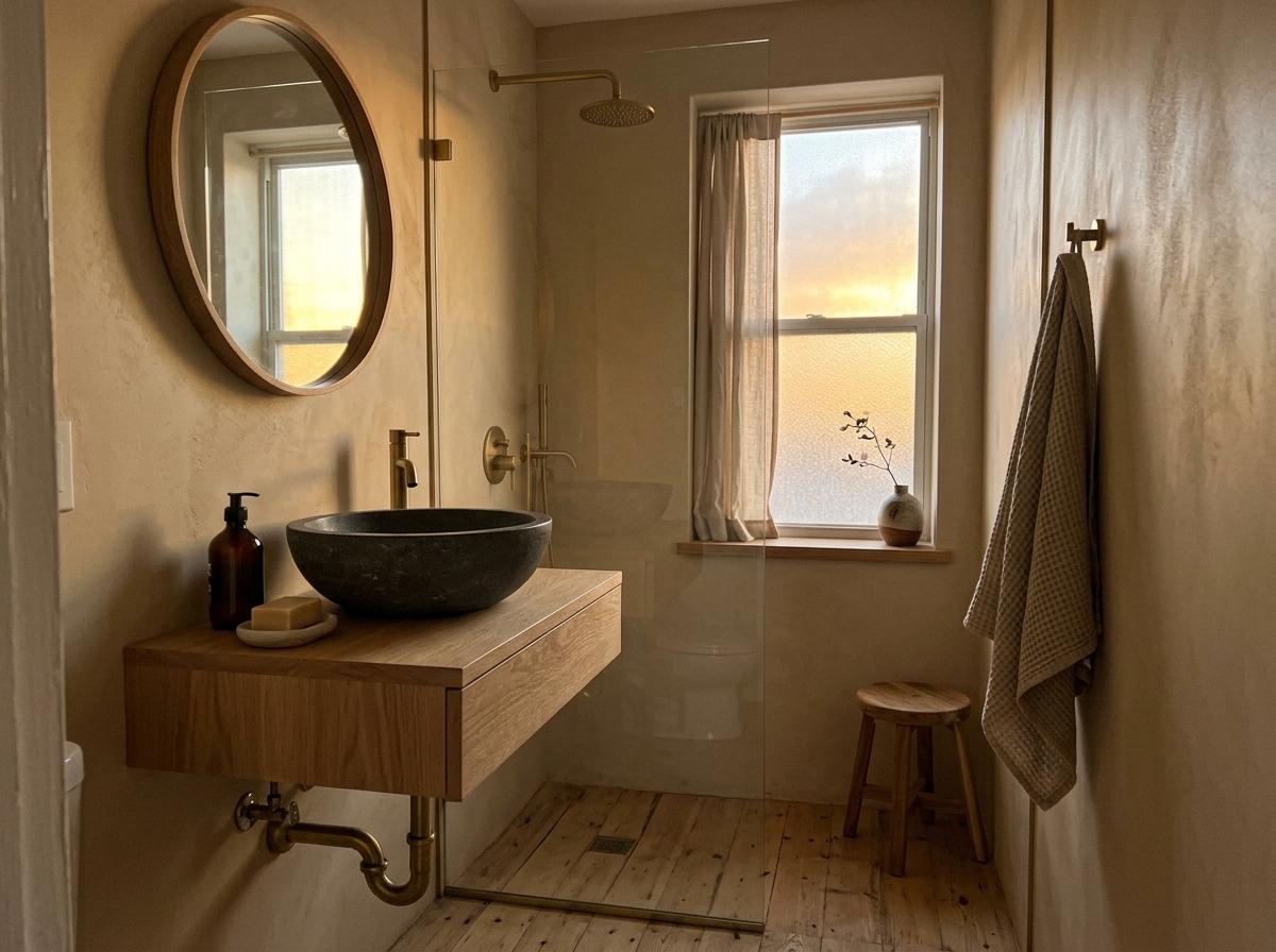 Transforming Utility Into Art With A Small Japandi Bathroom