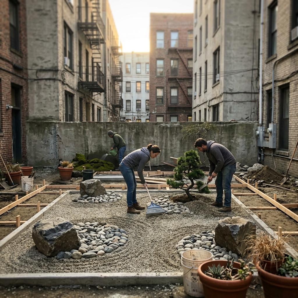 Urban Courtyard Transformation Using Japandi Gravel Garden Aesthetics