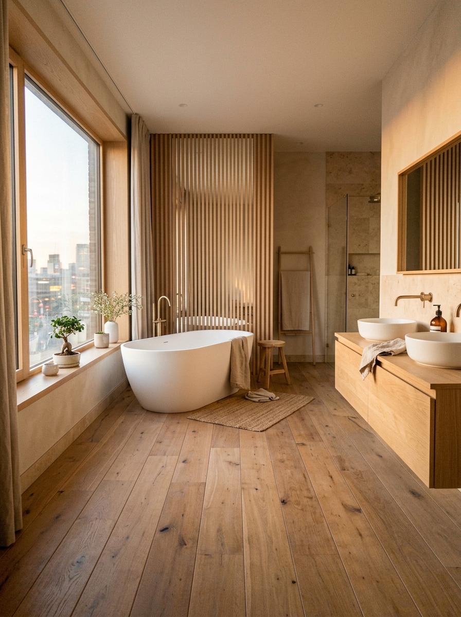 Urban Living Reimagined Through A Soft Japandi Master Bathroom