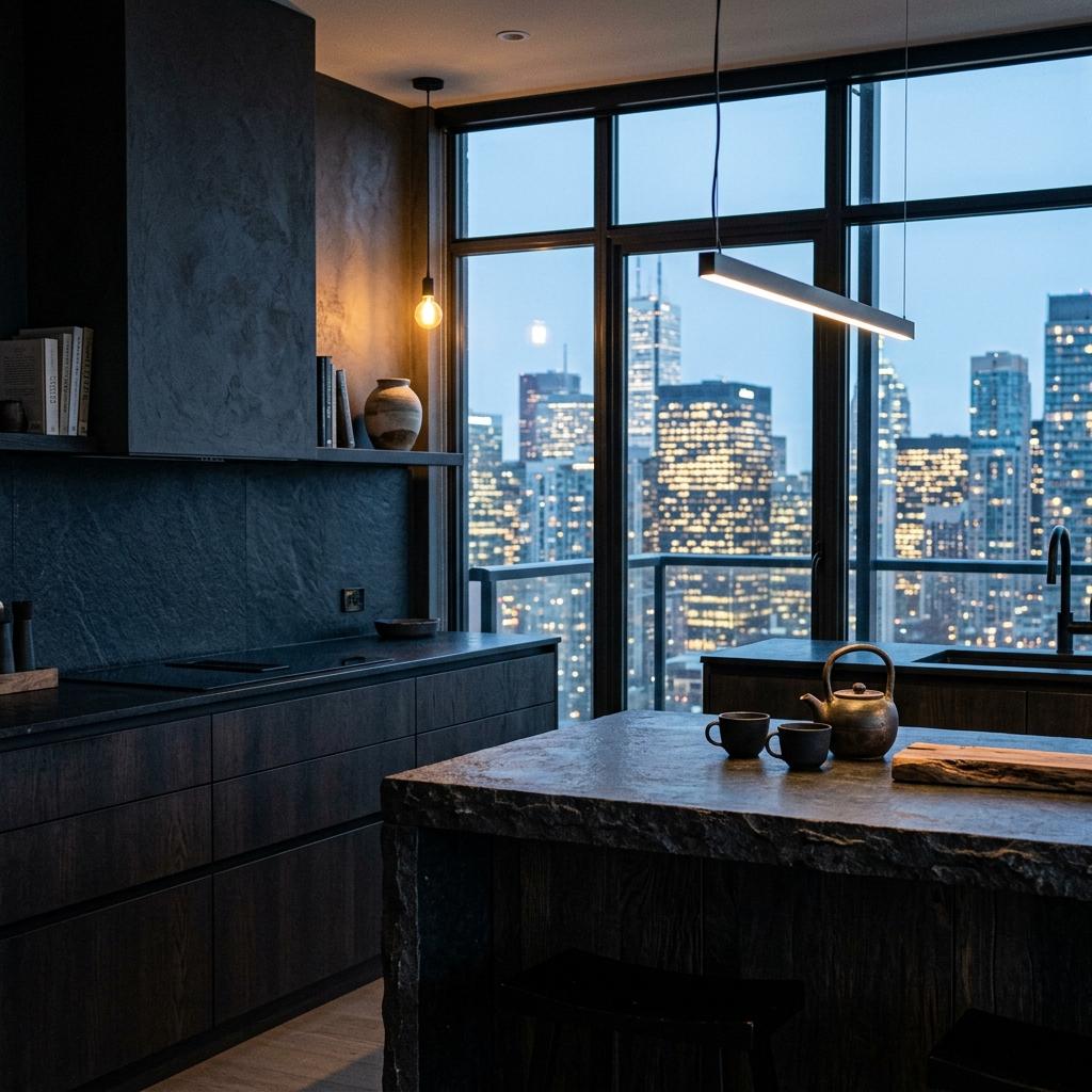 Urban Luxury Found In A Refined Dark Japandi Kitchen
