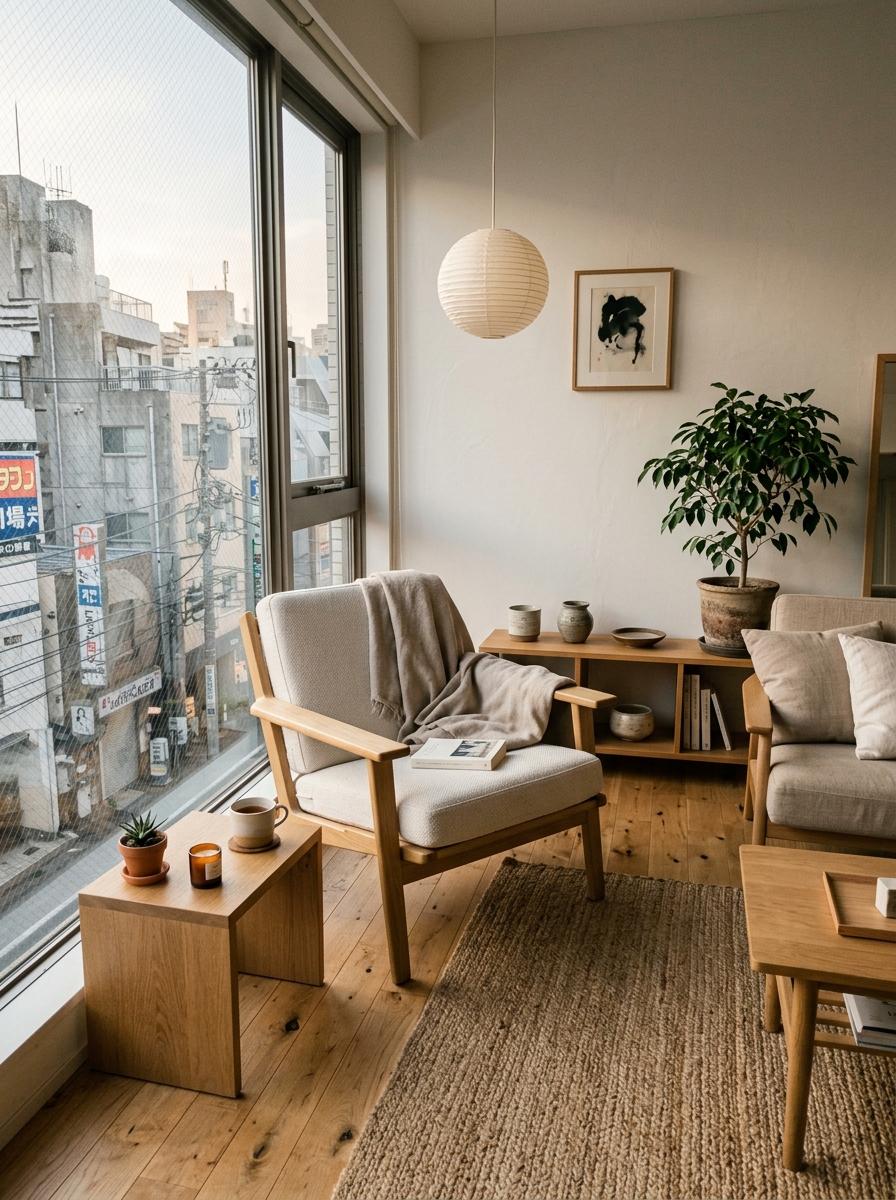 Urban Sanctuary: A Quiet Refuge Within A Cozy Japandi Living Room