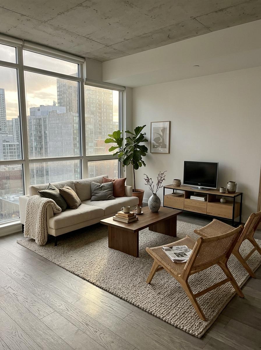 Urban Sophistication Meets Comfort In A Modern Japandi Living Room