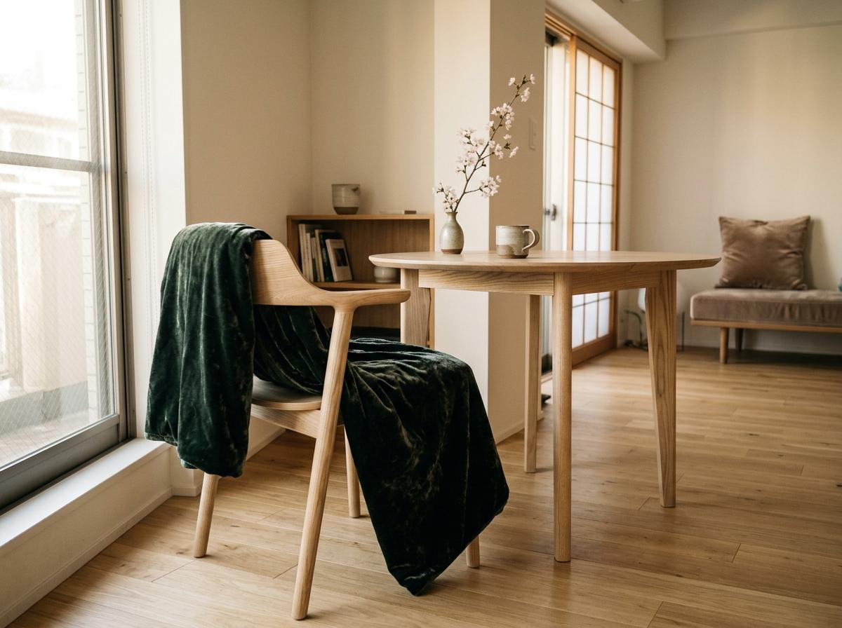 Velvety Textures Meet Light Grained Woods In Japandi Interiors