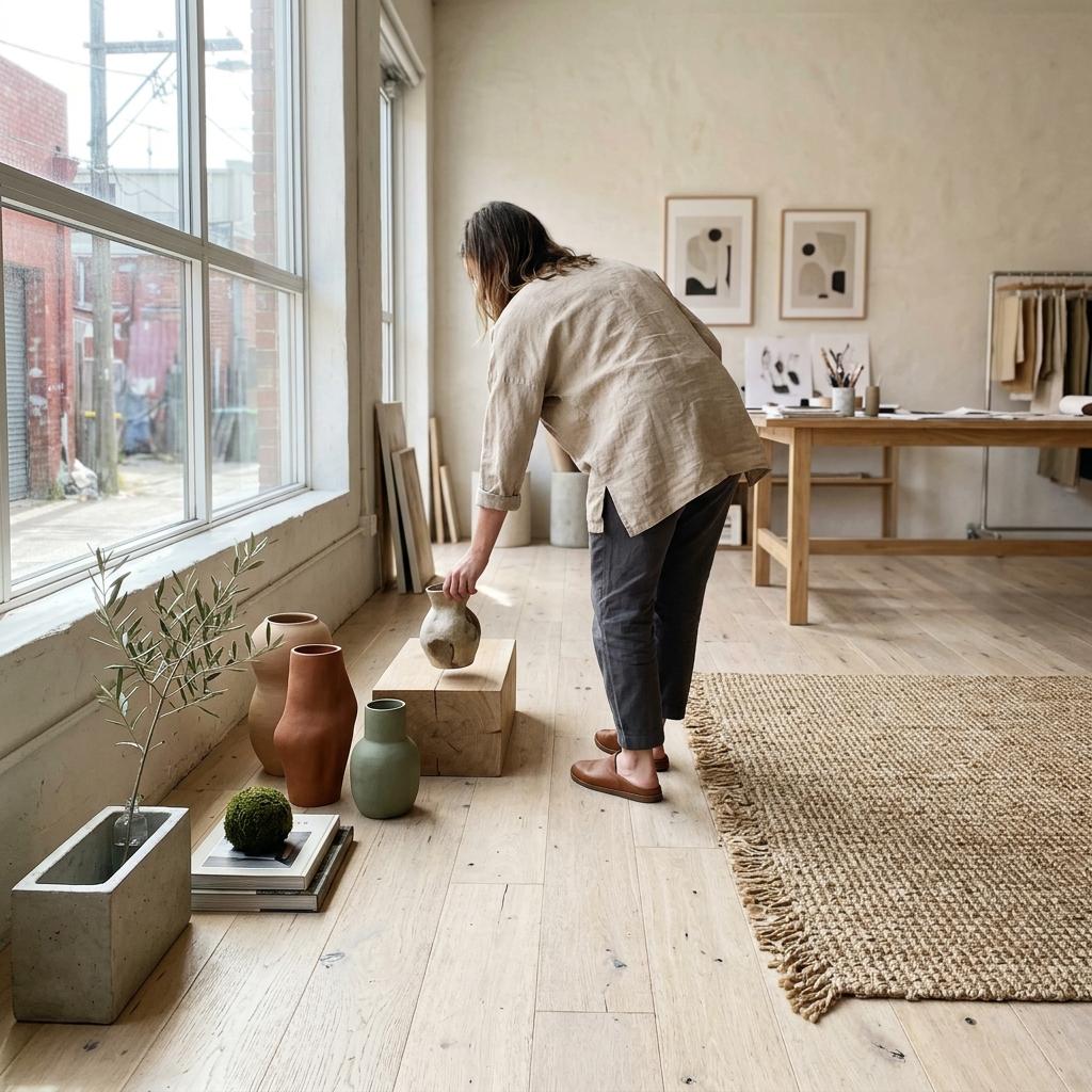Walk Through A Creative Studio Featuring Japandi Style Floor Decor