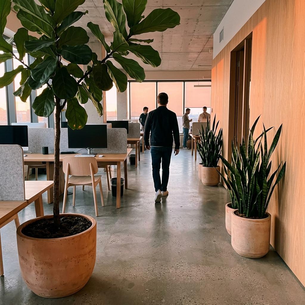 Walk Through A Lush Professional Space With Japandi Office Plants