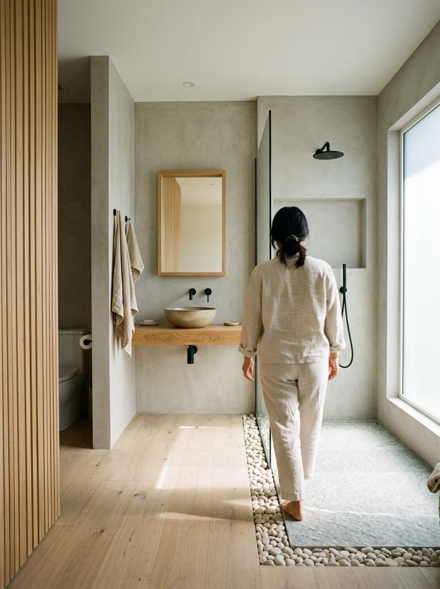 Walk Through A Minimalist Space With Japandi Bathroom Decor
