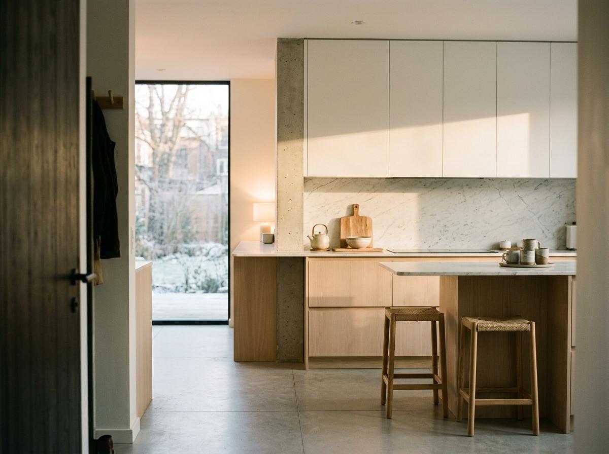 Walk Through A Modern Home Featuring A White Japandi Kitchen