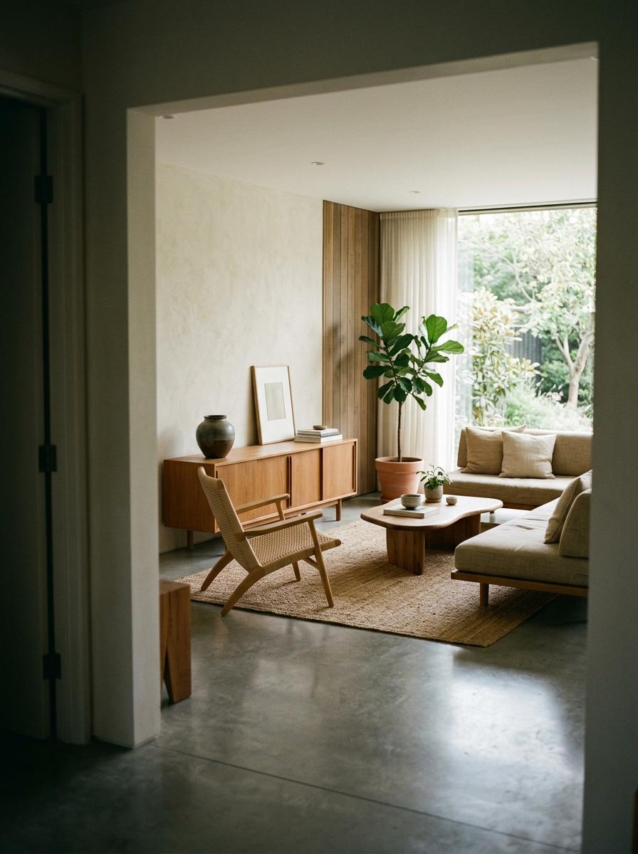 Walk Through A Refined Neutral Japandi Living Room Space