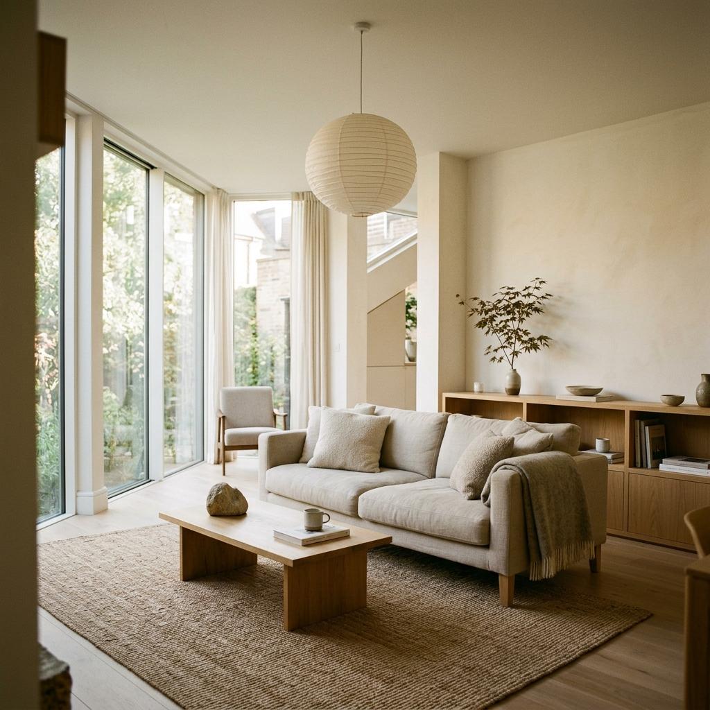 Walk Through An Elegant Neutral Japandi Living Room