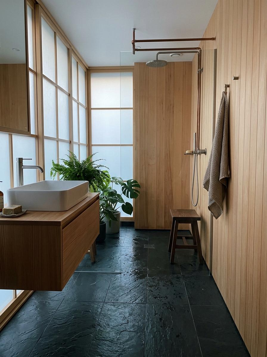 Walk Through This Relaxing Japandi Bathroom Shower Space