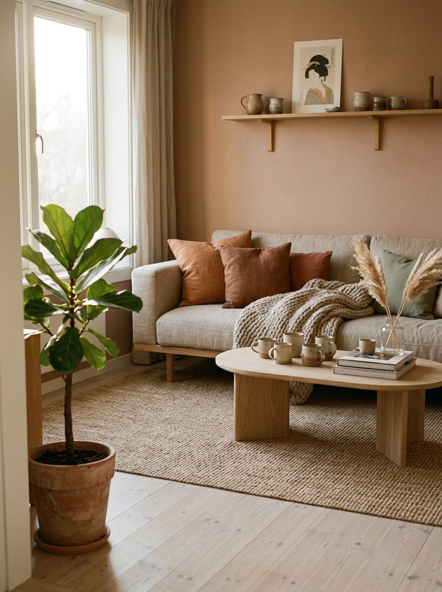 Warm Earthy Tones Create A Perfect Cozy Japandi Living Room