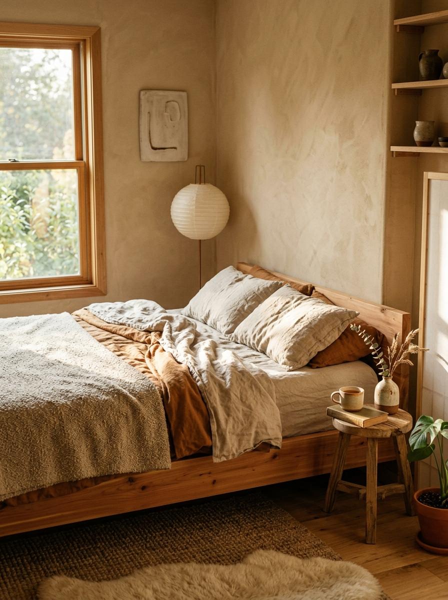 Warm Tones And Textures In A Japandi Bedroom