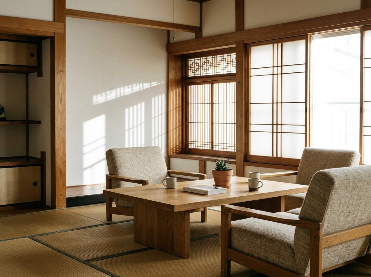 Warm Wood Tones Highlight This Authentic Japandi Living Room