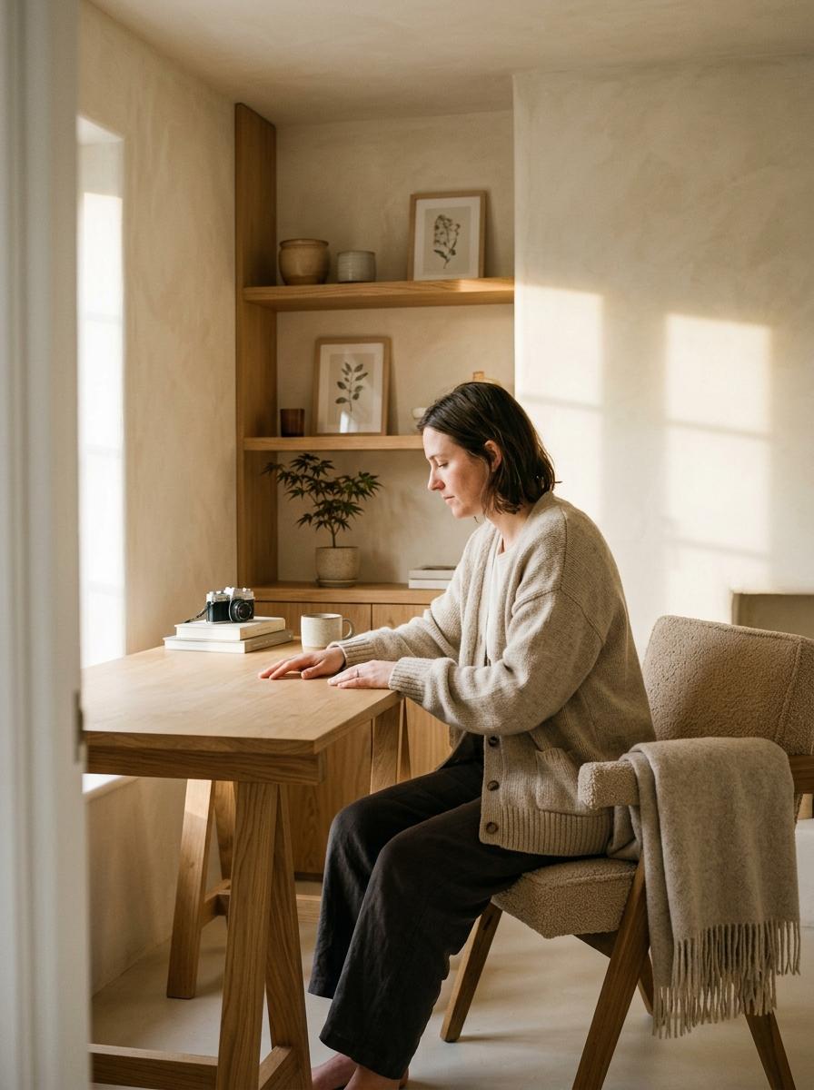 Where Warm Minimalism Meets A Cozy Japandi Office