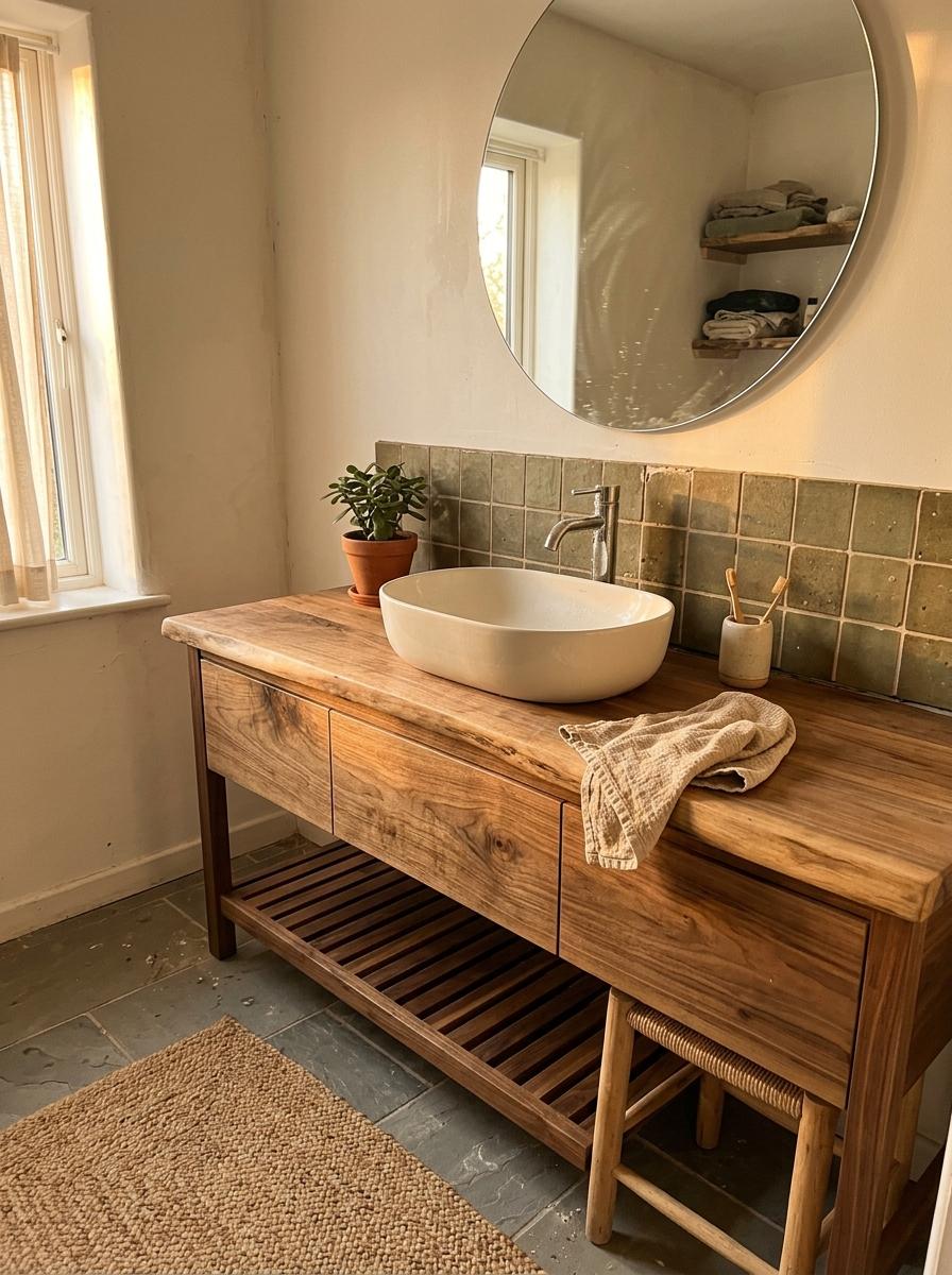 Why A Natural Wood Japandi Bathroom Vanity Works