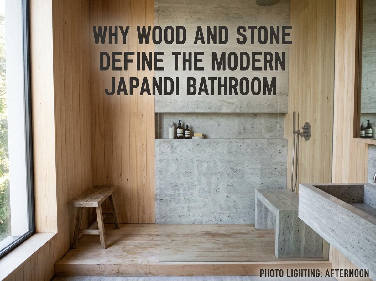 Why Wood And Stone Define The Modern Japandi Bathroom