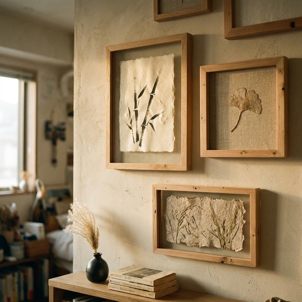 Wooden Frames And Natural Textures In Japandi Wall Art Decor