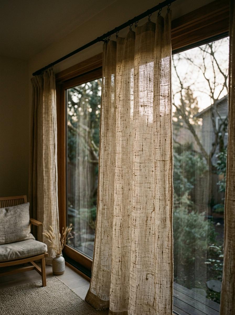 Woven Materials Found In Japandi Living Room Curtains